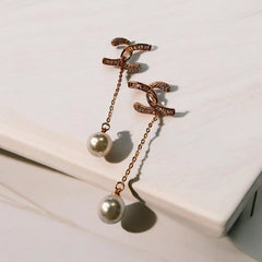 anti tarnish rose gold chain with pearl statement earring