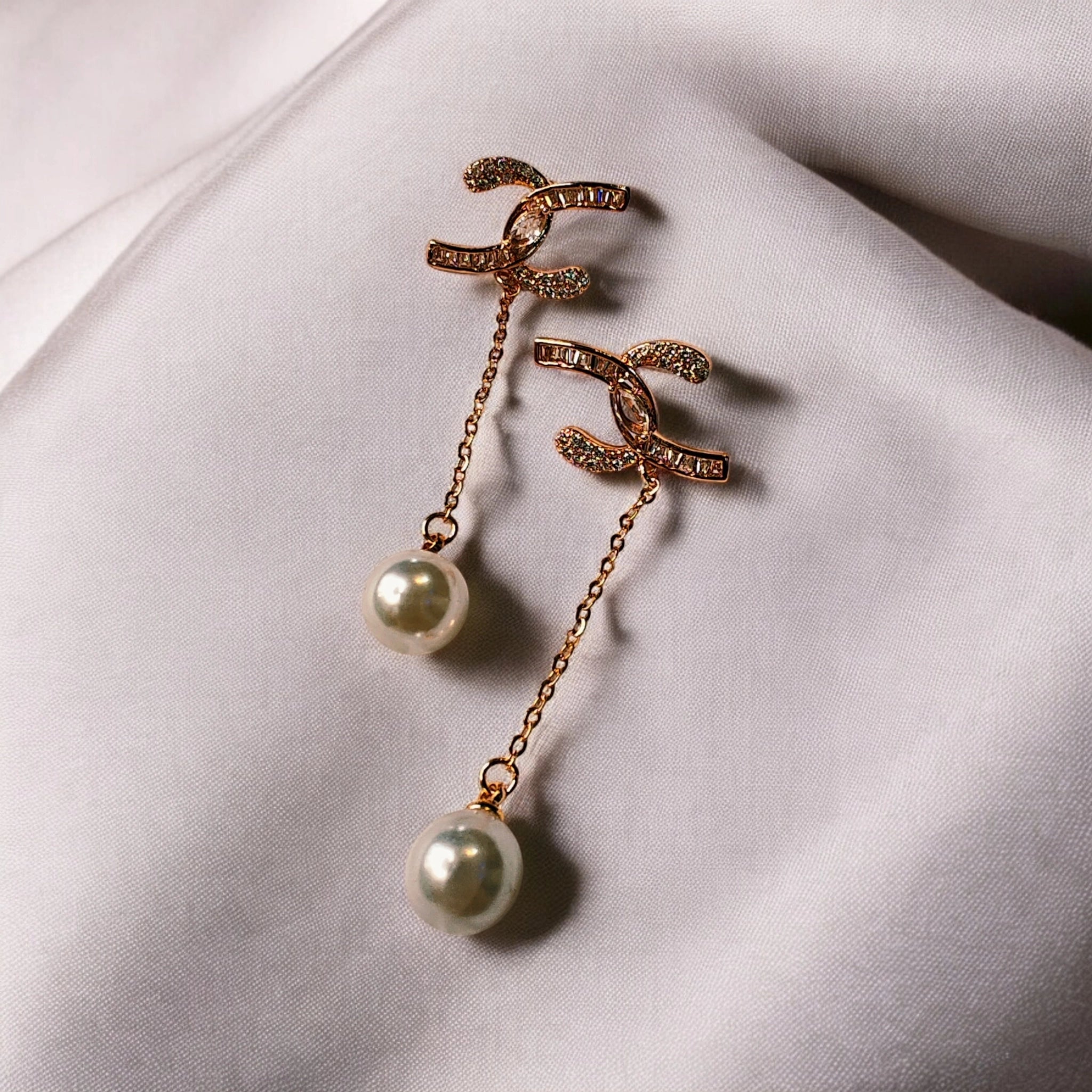 anti tarnish rose gold chain with pearl statement earring