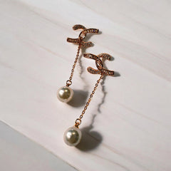 anti tarnish rose gold chain with pearl statement earring