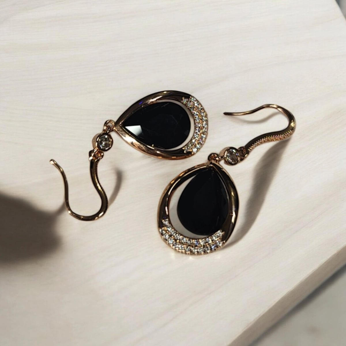 anti tarnish rose gold & black stone statement earring