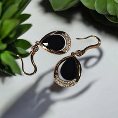 anti tarnish rose gold & black stone statement earring