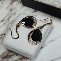 anti tarnish rose gold & black stone statement earring