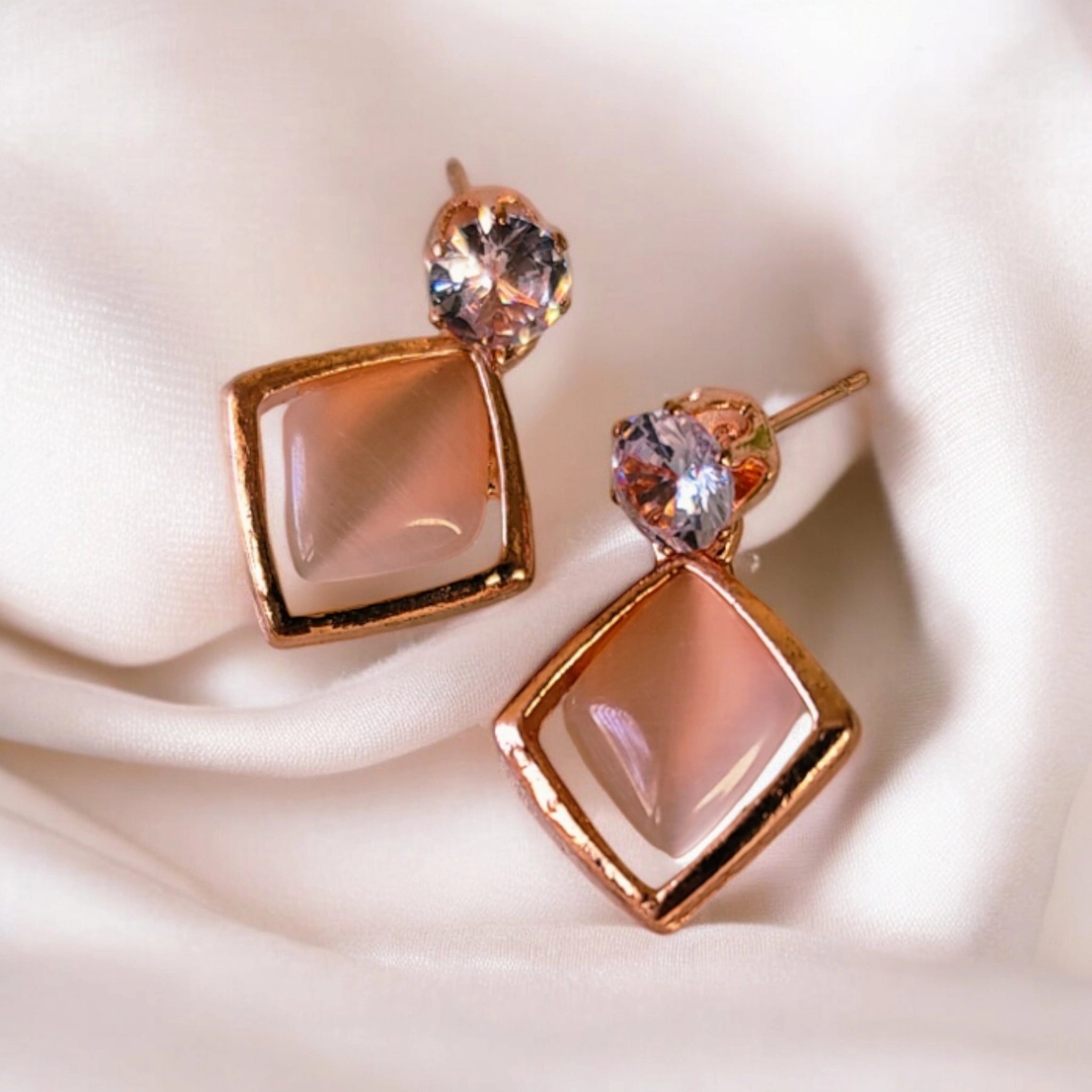 set of 4  premium rose gold stone earrings with different shapes + exclusive free gift + free shipping