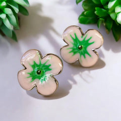 stainless steel green flower stud