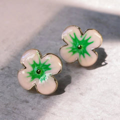 stainless steel green flower stud