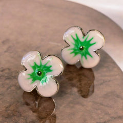 stainless steel green flower stud