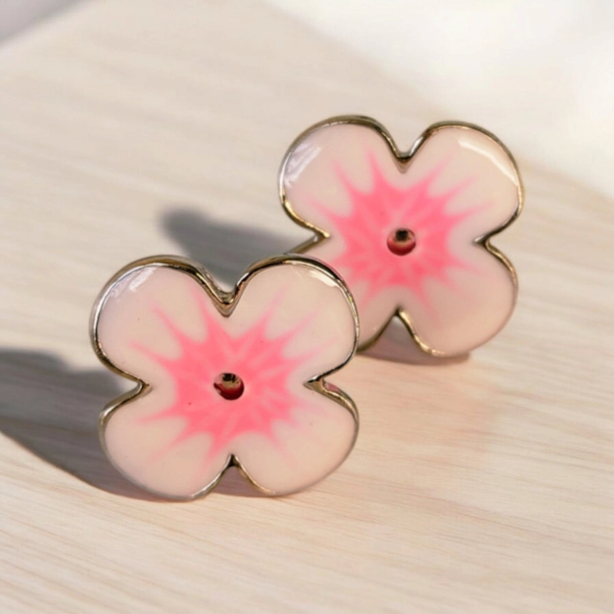 stainless steel pink flower stud