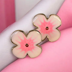 stainless steel pink flower stud