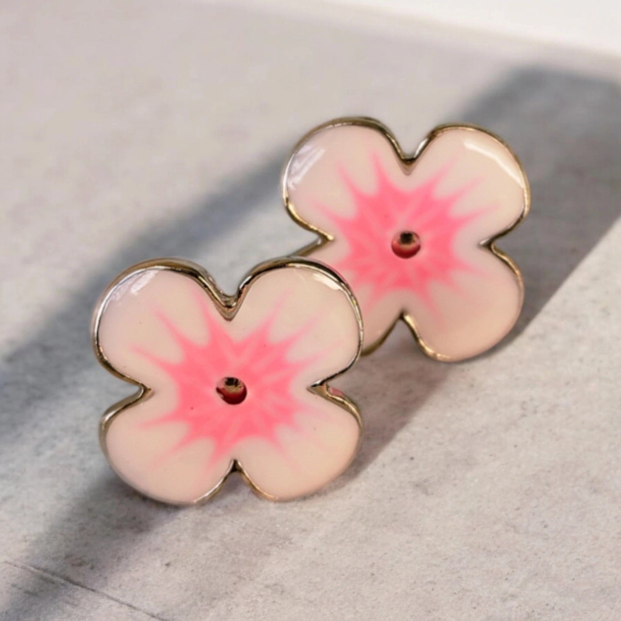 stainless steel pink flower stud