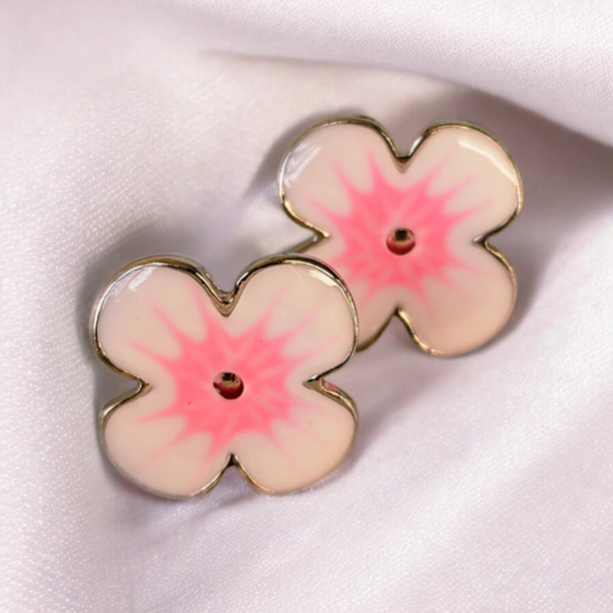 stainless steel pink flower stud