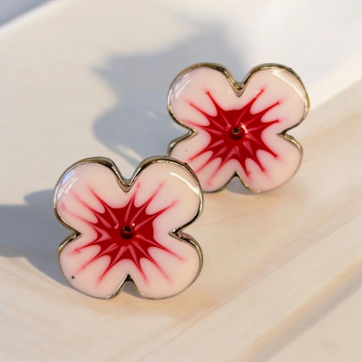 stainless steel red flower stud