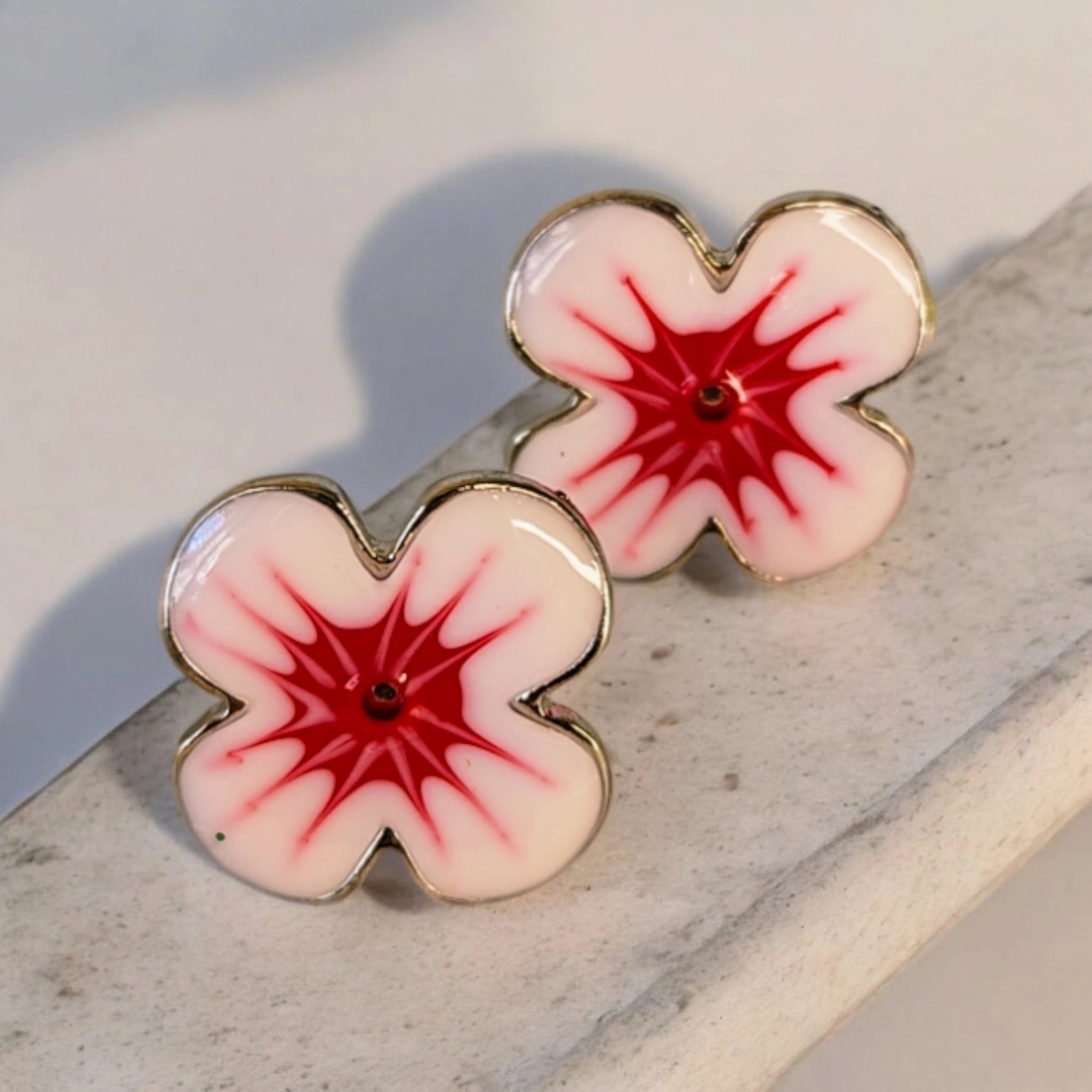 stainless steel red flower stud