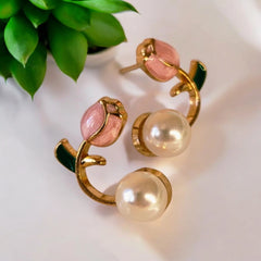 exclusive lotus design pearl stud