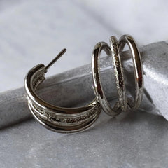 3 layer ring silver hoops earrings | small size