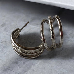 3 layer ring silver hoops earrings | small size