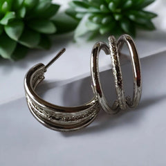 3 layer ring silver hoops earrings | small size