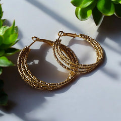 3 layers stripe ring gold hoops earrings | medium size