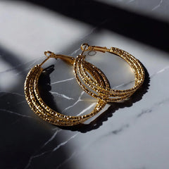 3 layers stripe ring gold hoops earrings | medium size