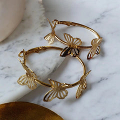 butterfly ring gold hoops earrings | medium size