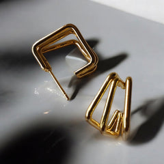 3 layers diamond shape gold hoops earrings | small size