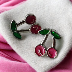 set of 4 stainless steel cherry colorful earrings + exclusive free gift