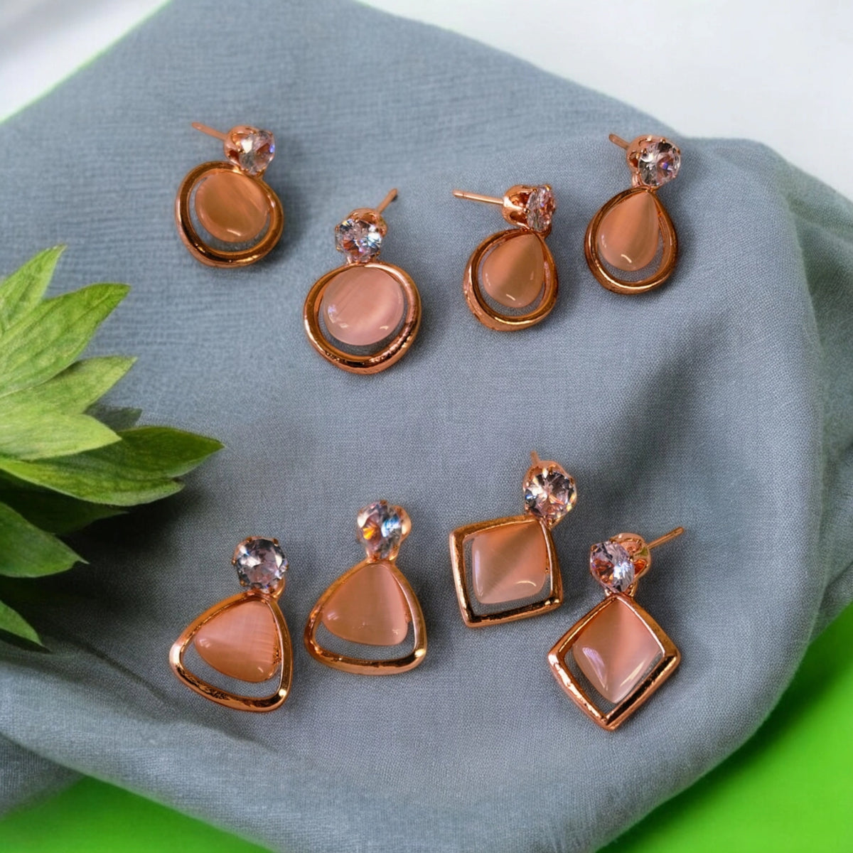 set of 4  premium rose gold stone earrings with different shapes + exclusive free gift + free shipping