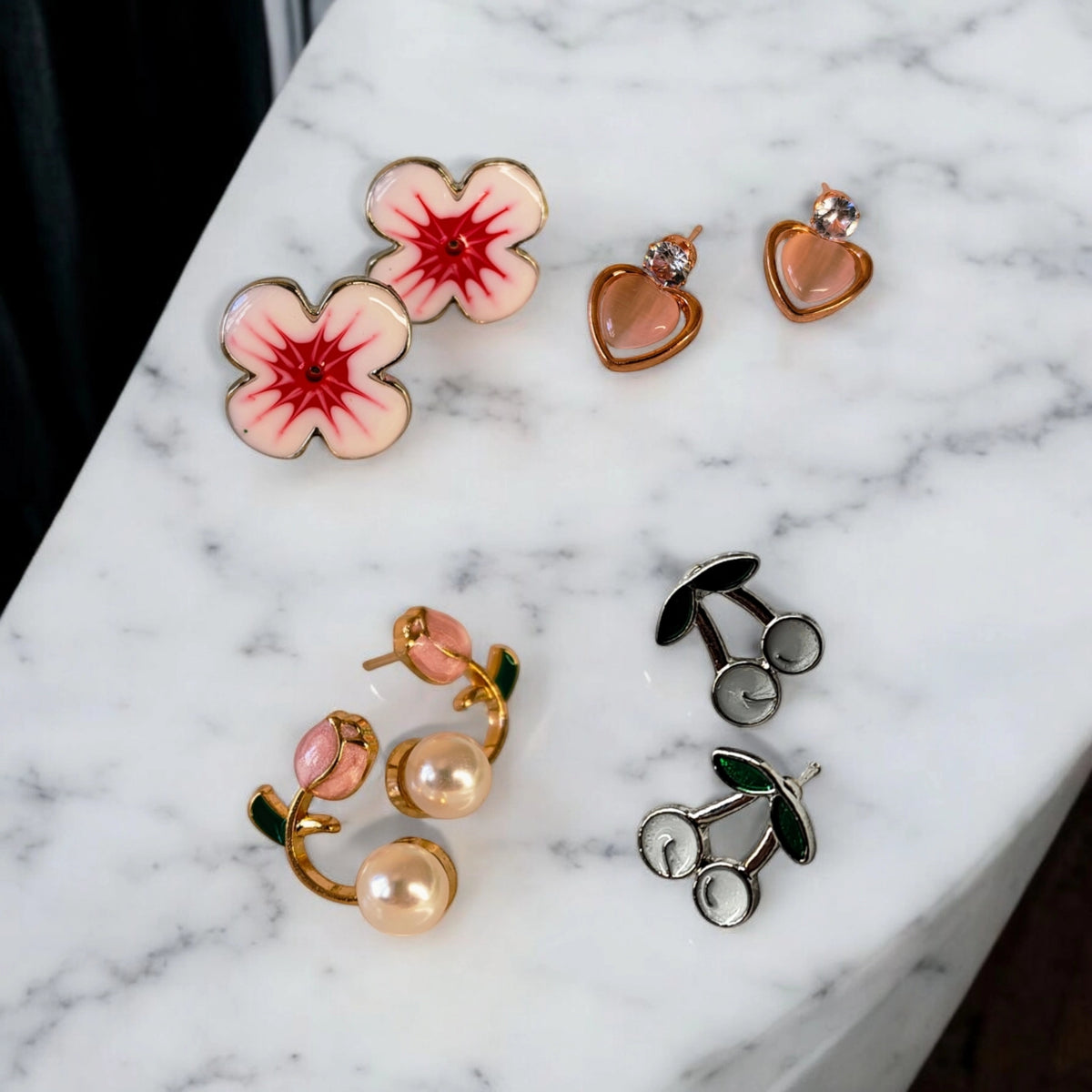 Set of 4 premium stainless steel silver + rose gold earrings + exclusive free gift + free shipping