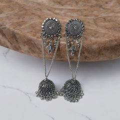 latest style oxidised chain jhumki earrings