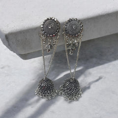 latest style oxidised chain jhumki earrings