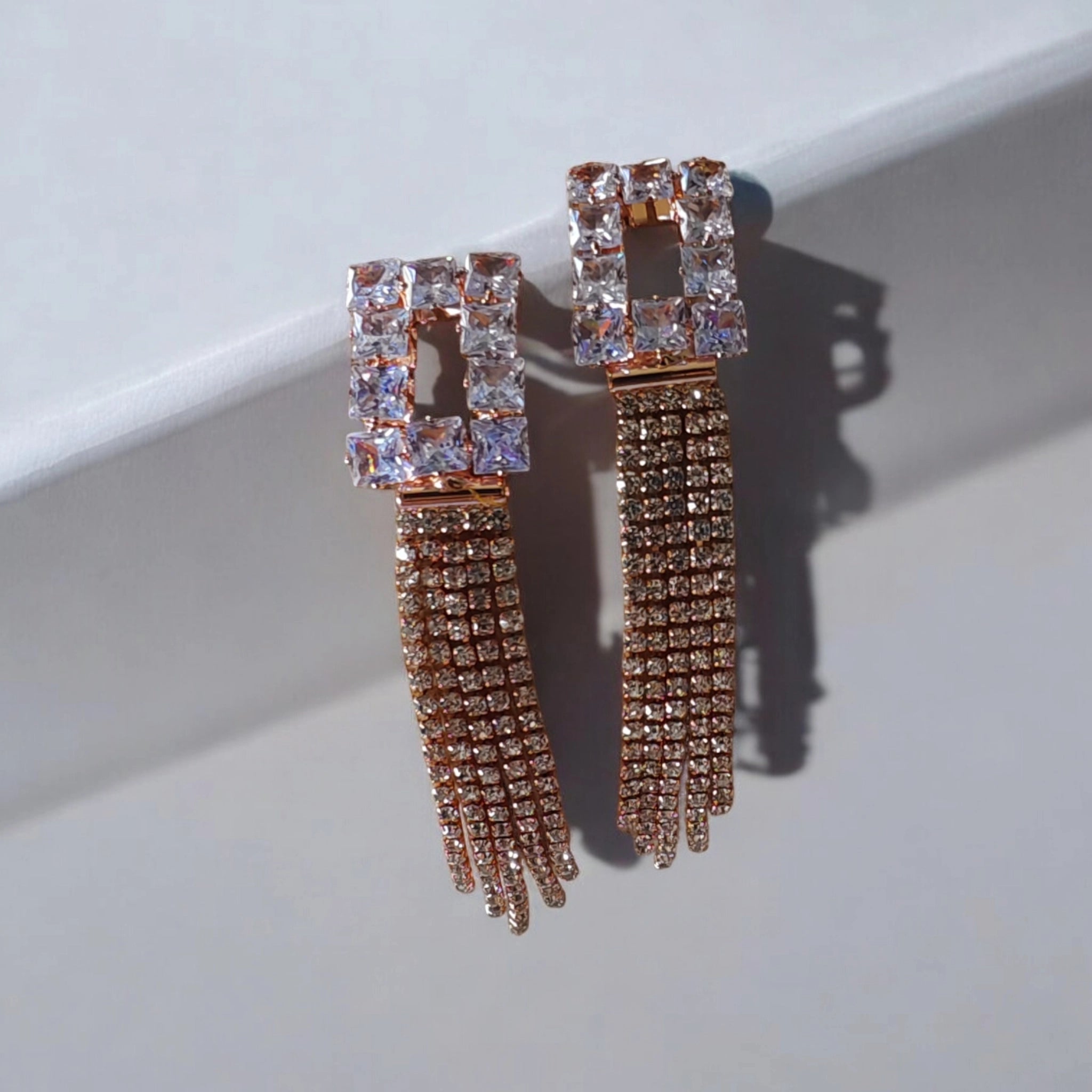 luxury rose gold rectangle shape earrings