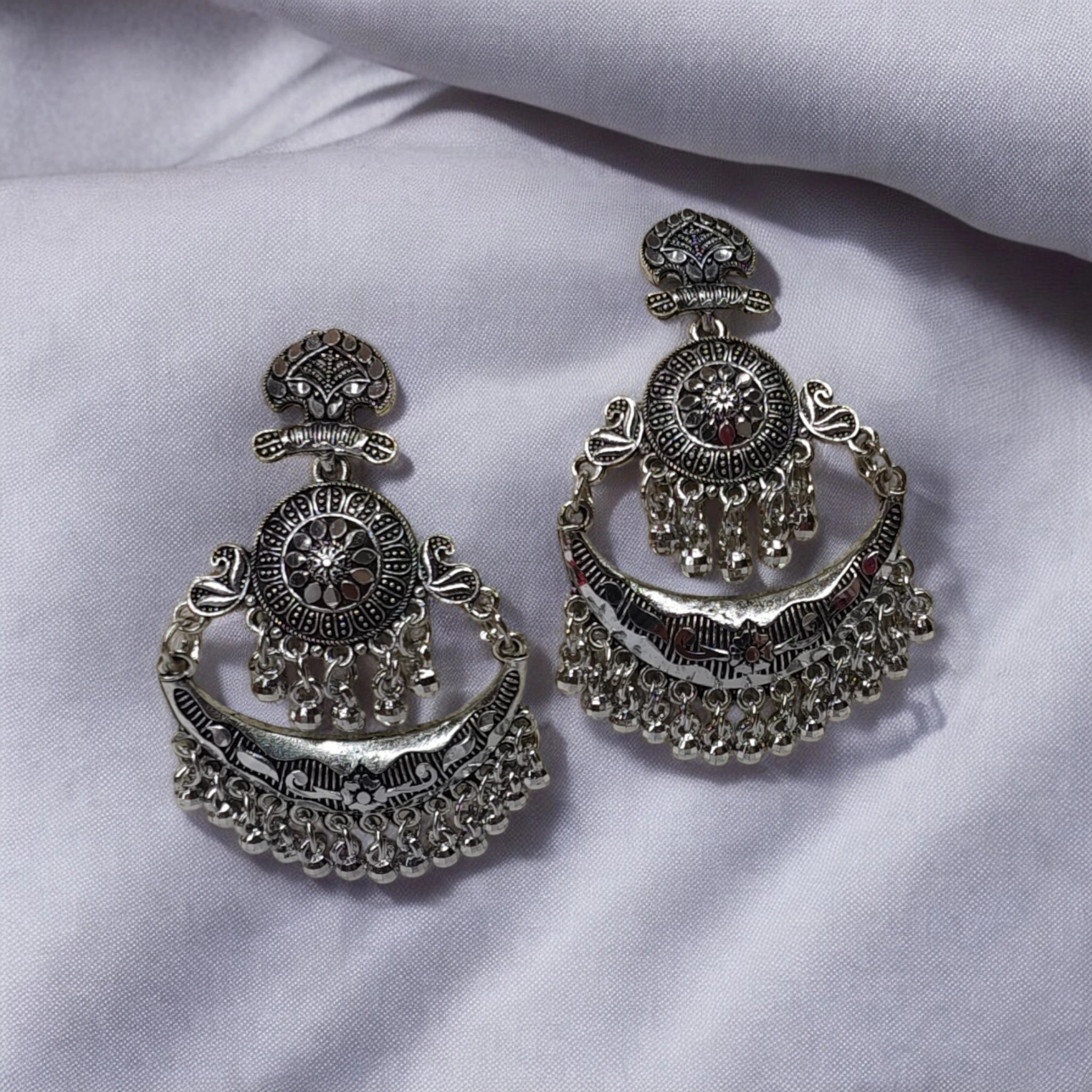 silver chandbali oxidise earrings