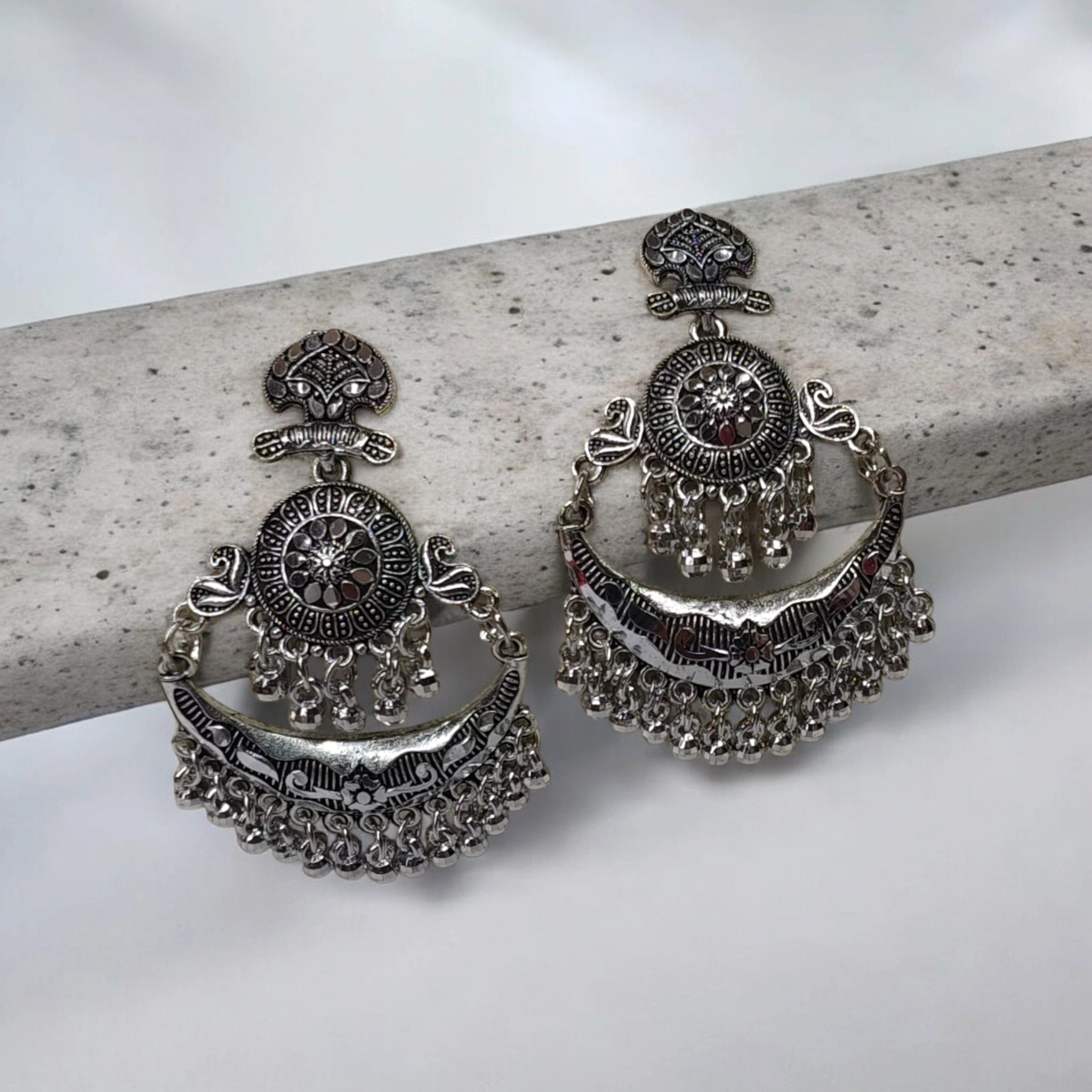 silver chandbali oxidise earrings