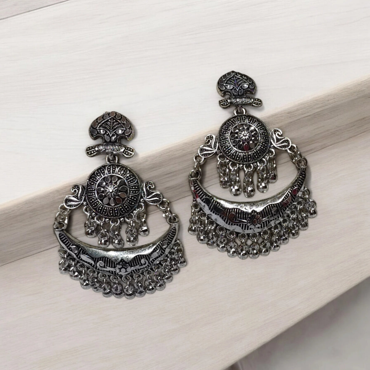 silver chandbali oxidise earrings