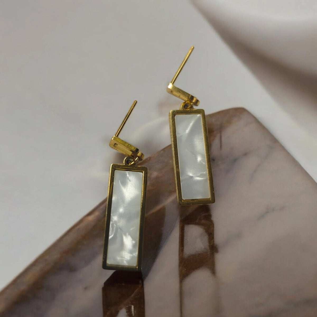 Square Earrings with elegant white resin inserts | Stainless Steel