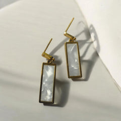 Square Earrings with elegant white resin inserts | Stainless Steel